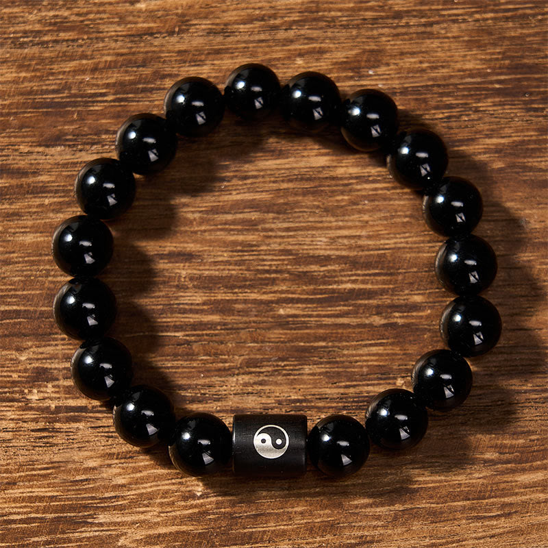 Buddha Stones Armband aus Ebenholz mit Yin-Yang-Symbol und eingelegten Perlen - image 2