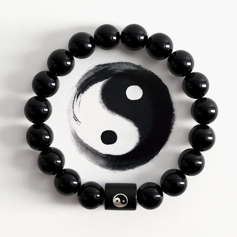 Buddha Stones Armband aus Ebenholz mit Yin-Yang-Symbol und eingelegten Perlen - Yin Yang (Gleichgewicht ♥ Harmonie) - Ebenholz (Balance♥Ruhe) - image 0