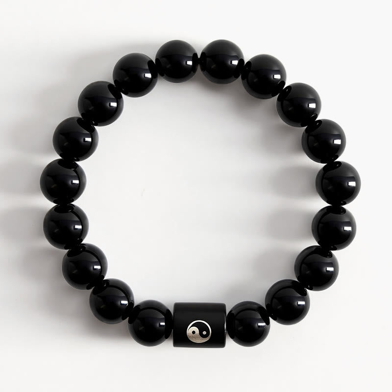 Buddha Stones Armband aus Ebenholz mit Yin-Yang-Symbol und eingelegten Perlen - image 1