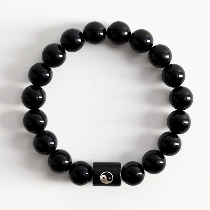 Buddha Stones Armband aus Ebenholz mit Yin-Yang-Symbol und eingelegten Perlen - image 1