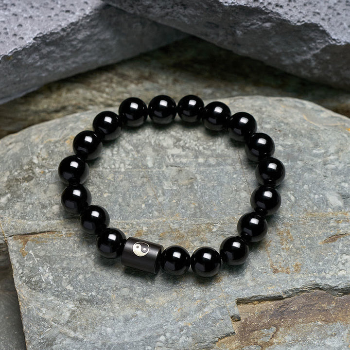 Buddha Stones Armband aus Ebenholz mit Yin-Yang-Symbol und eingelegten Perlen - image 3
