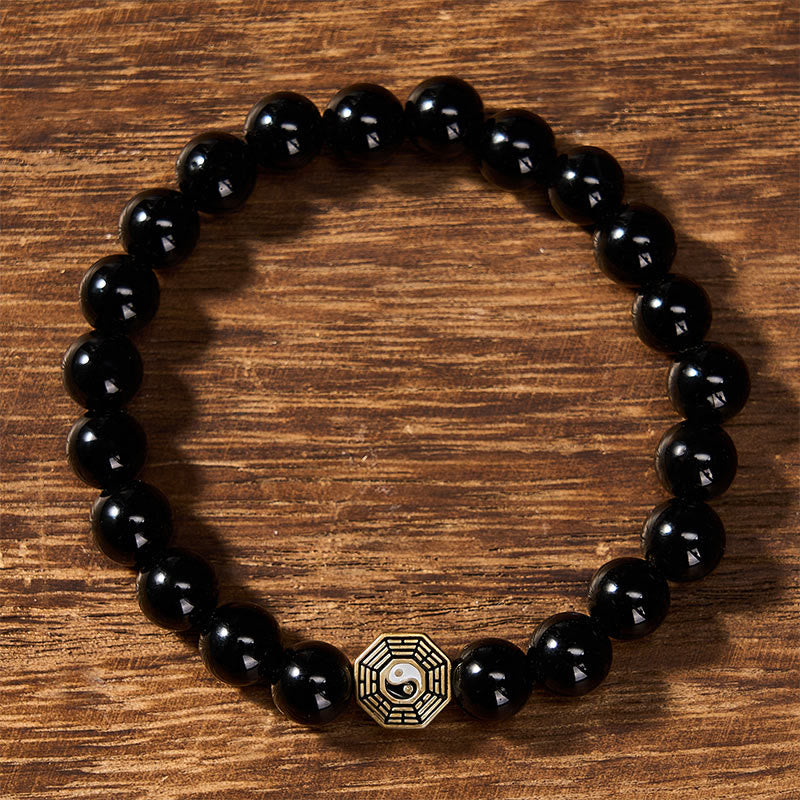 Buddha Stones Schwarzes Onyx-Bagua-Balance-Charm-Perlenarmband - image 1