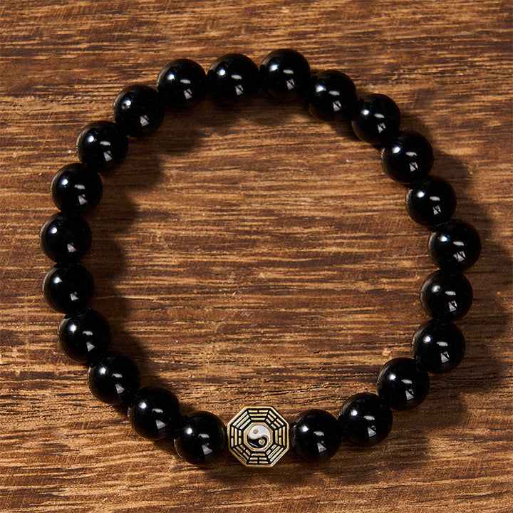 Buddha Stones Schwarzes Onyx-Bagua-Balance-Charm-Perlenarmband - image 1