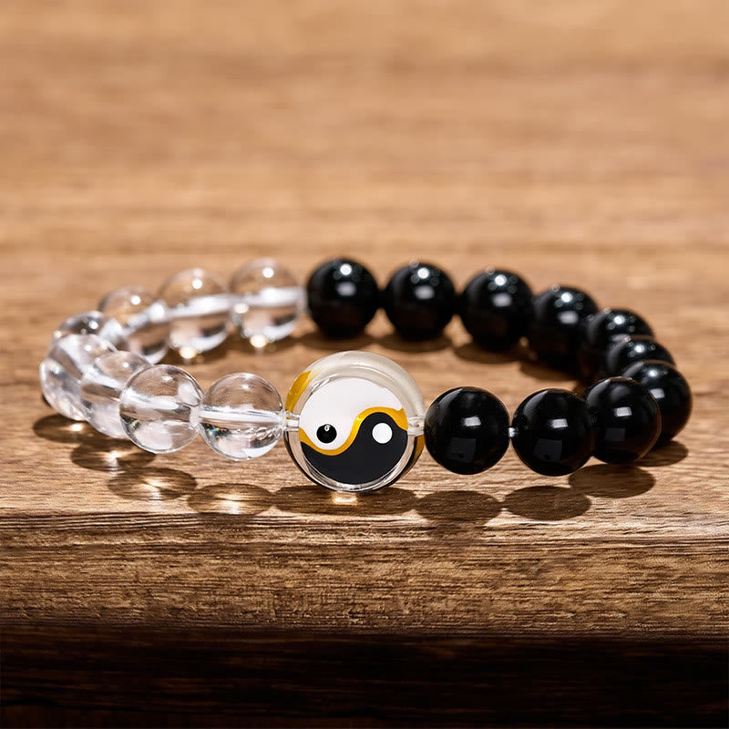 Buddha Stones Liuli Glasperlen-Armband mit Yin-Yang-Balance, doppelseitig, rund - Yin Yang (Gleichgewicht ♥ Harmonie) - Liuli-Glasperle (Schutz ♥ Glück) - image 0