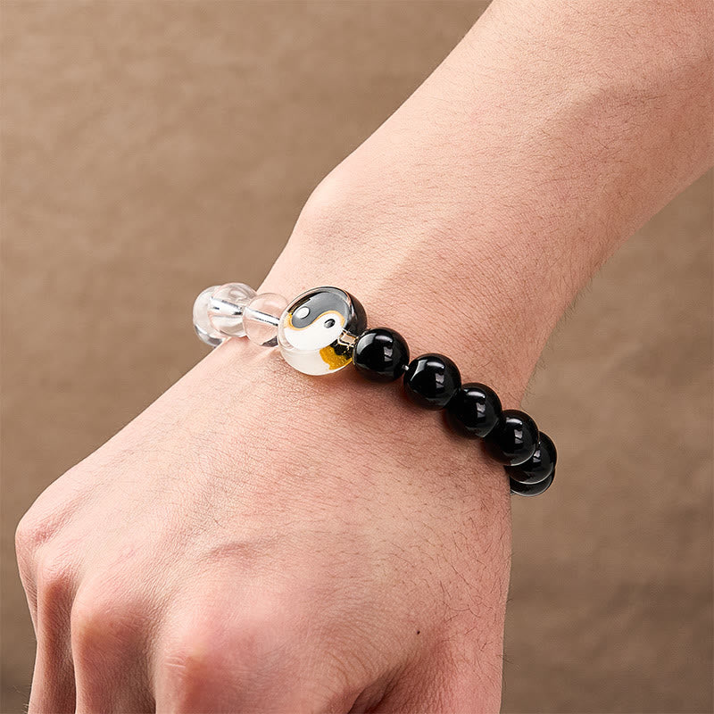 Buddha Stones Liuli Glasperlen-Armband mit Yin-Yang-Balance, doppelseitig, rund - image 5