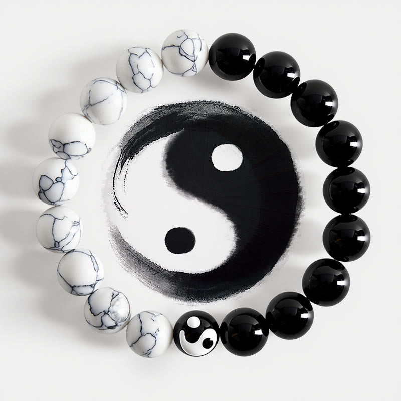 Buddha Stones Liuli Glasperlen-Armband mit Yin-Yang-Balance-Rundperlen - Yin Yang (Harmonie ♥ Balance) - image 0