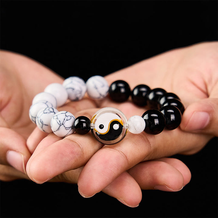 Buddha Stones Liuli Glasperlen-Armband mit Yin-Yang-Balance-Rundperlen - image 3