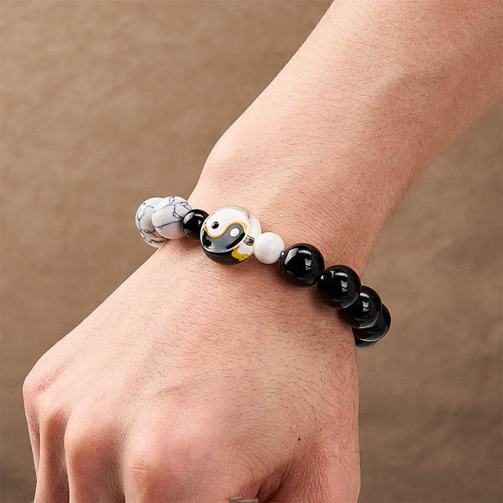 Buddha Stones Liuli Glasperlen-Armband mit Yin-Yang-Balance-Rundperlen - image 4