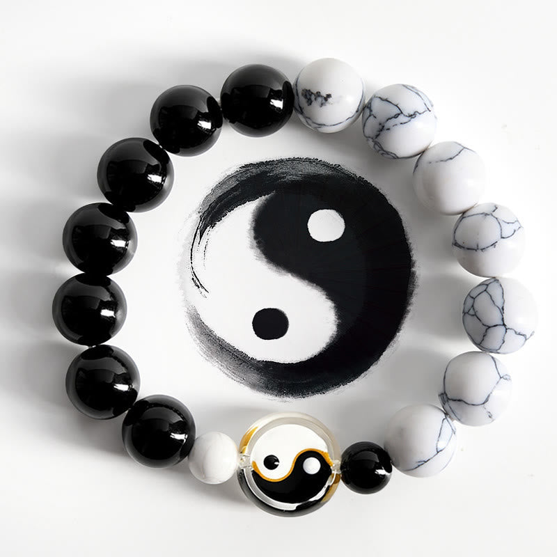 Buddha Stones Liuli Glasperlen-Armband mit Yin-Yang-Balance-Rundperlen - Yin Yang (Harmonie ♥ Balance) - image 0