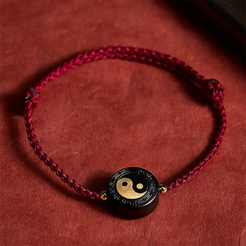 Buddha Stones Armband aus Ebenholz mit Bagua-Symbol und roter Schnur - image 3