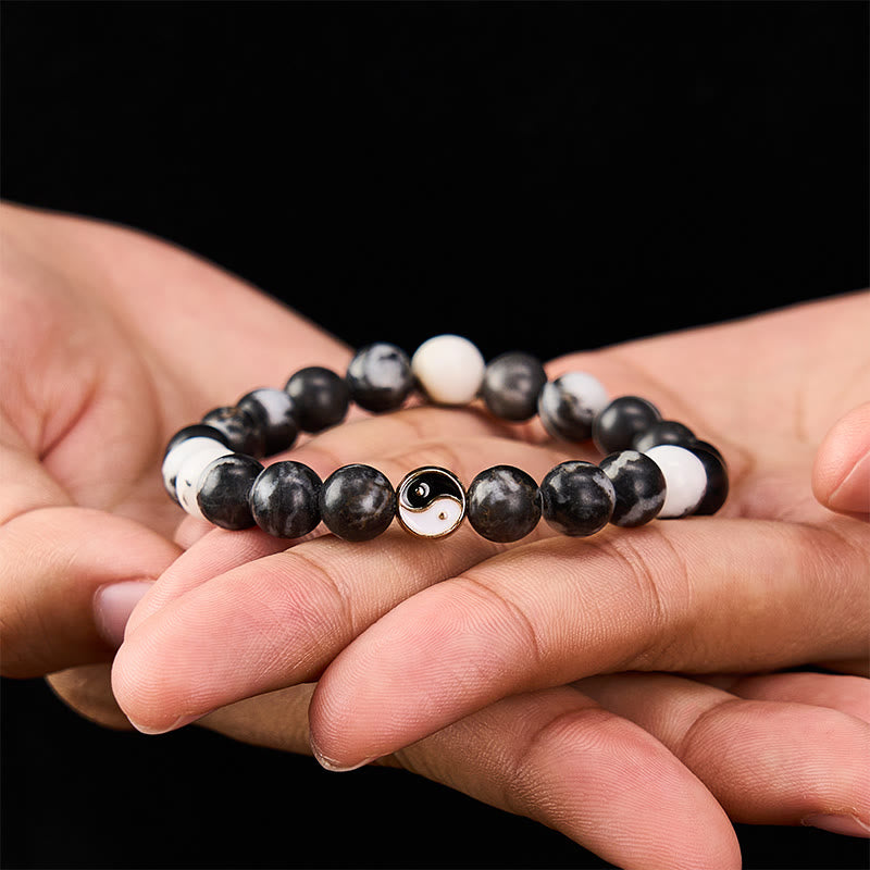 Buddha Stones Orca-Achat Yin Yang Harmonie Rundperlenarmband - Orca-Achat (Schutz ♥ Innerer Frieden) - image 0