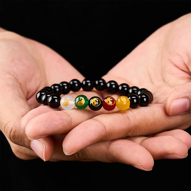 Buddha Stones Schwarzes Onyx-Armband mit Yin-Yang-Symbol, handpoliert, runde Perlen - image 2