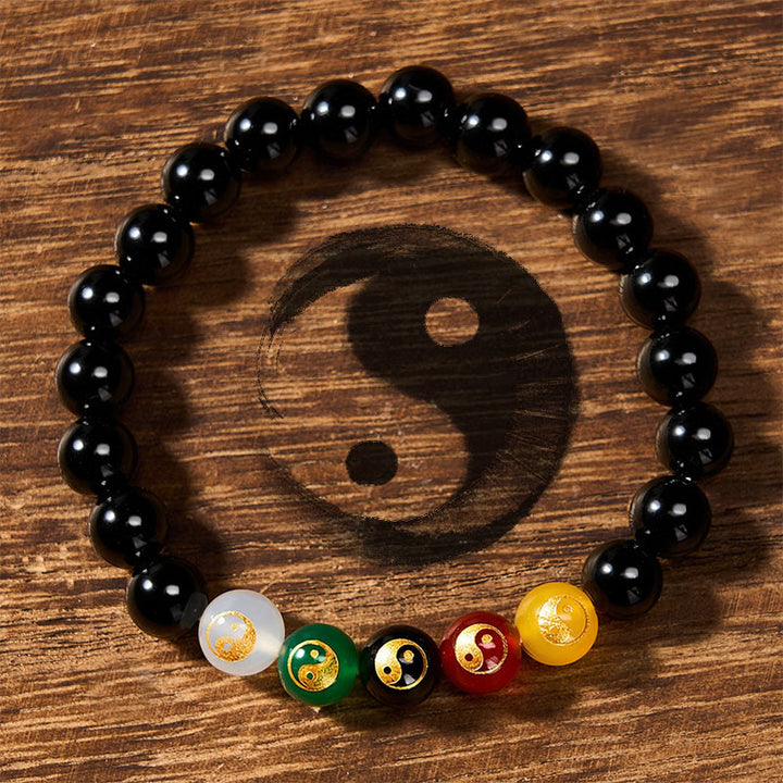 Buddha Stones Schwarzes Onyx-Armband mit Yin-Yang-Symbol, handpoliert, runde Perlen - Yin Yang (Harmonie ♥ Balance) - Schwarzer Onyx (Schutz ♥ Glück) - image 0