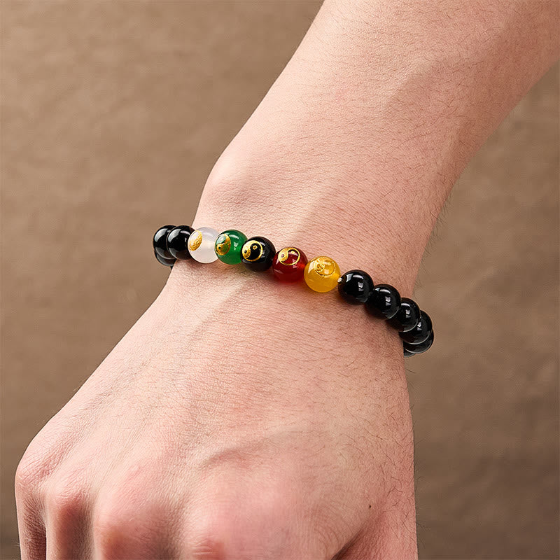 Buddha Stones Schwarzes Onyx-Armband mit Yin-Yang-Symbol, handpoliert, runde Perlen - image 3