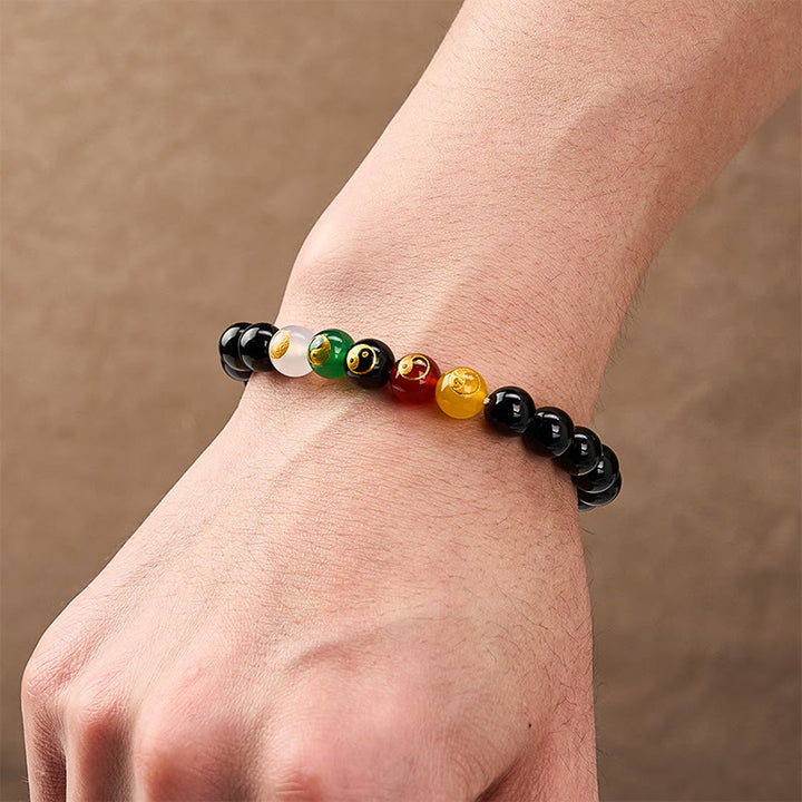 Buddha Stones Schwarzes Onyx-Armband mit Yin-Yang-Symbol, handpoliert, runde Perlen - image 3