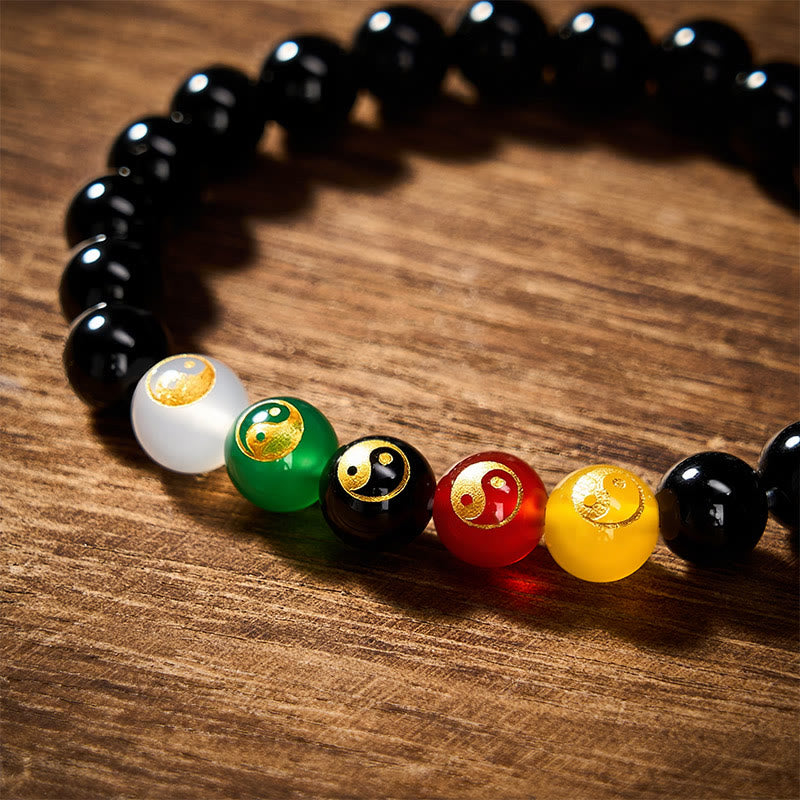 Buddha Stones Schwarzes Onyx-Armband mit Yin-Yang-Symbol, handpoliert, runde Perlen - image 4