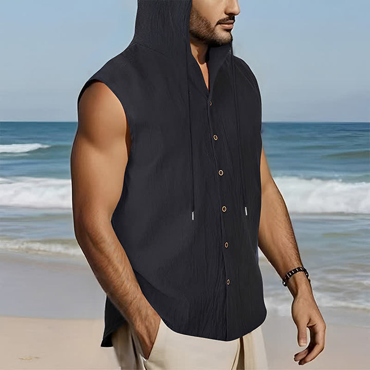 Buddha Stones Lässiges, minimalistisches Tanktop mit Knopfleiste und Kordelzug für Herren – ärmellos - image 8