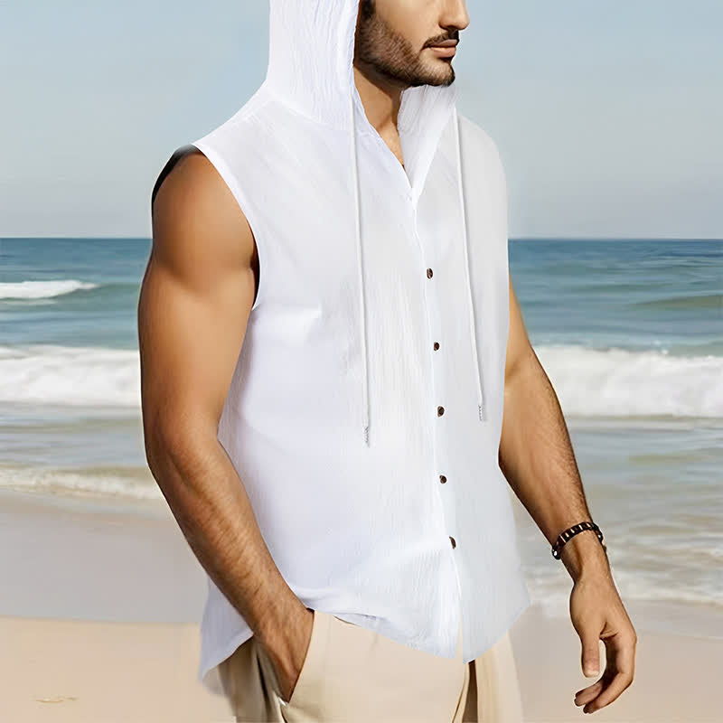 Buddha Stones Lässiges, minimalistisches Tanktop mit Knopfleiste und Kordelzug für Herren – ärmellos - image 21