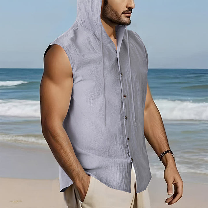 Buddha Stones Lässiges, minimalistisches Tanktop mit Knopfleiste und Kordelzug für Herren – ärmellos - image 6