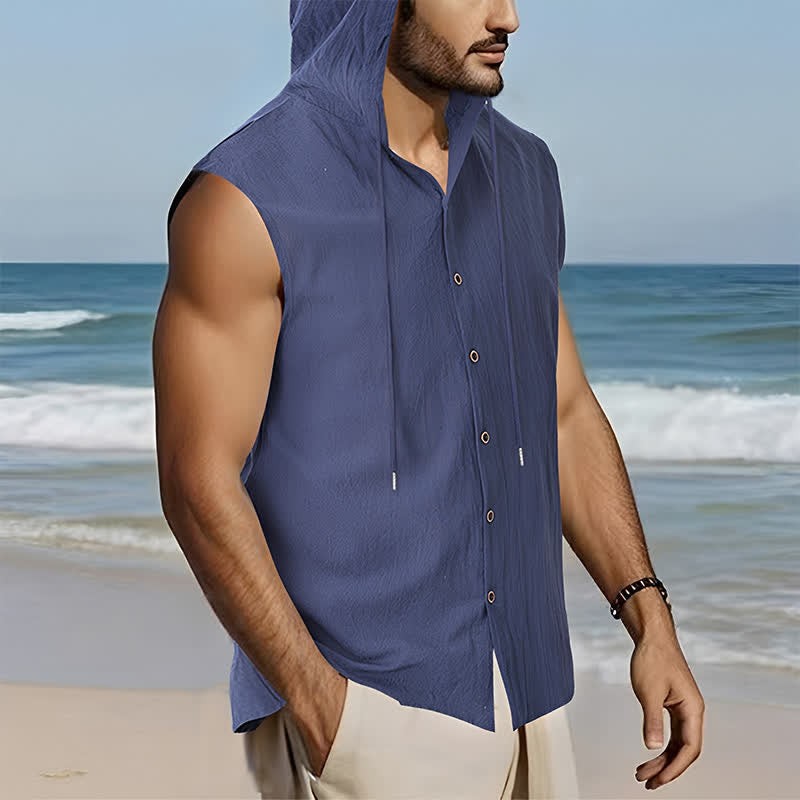 Buddha Stones Lässiges, minimalistisches Tanktop mit Knopfleiste und Kordelzug für Herren – ärmellos - image 10