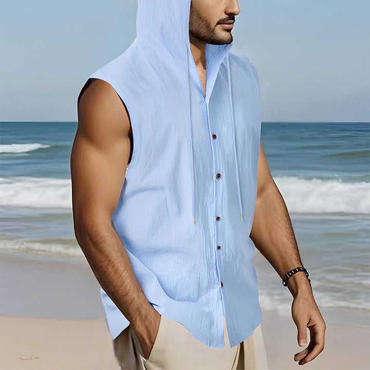 Buddha Stones Lässiges, minimalistisches Tanktop mit Knopfleiste und Kordelzug für Herren – ärmellos - image 2