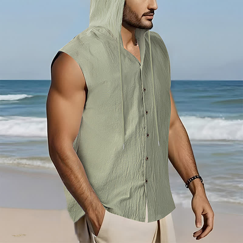Buddha Stones Lässiges, minimalistisches Tanktop mit Knopfleiste und Kordelzug für Herren – ärmellos - image 15