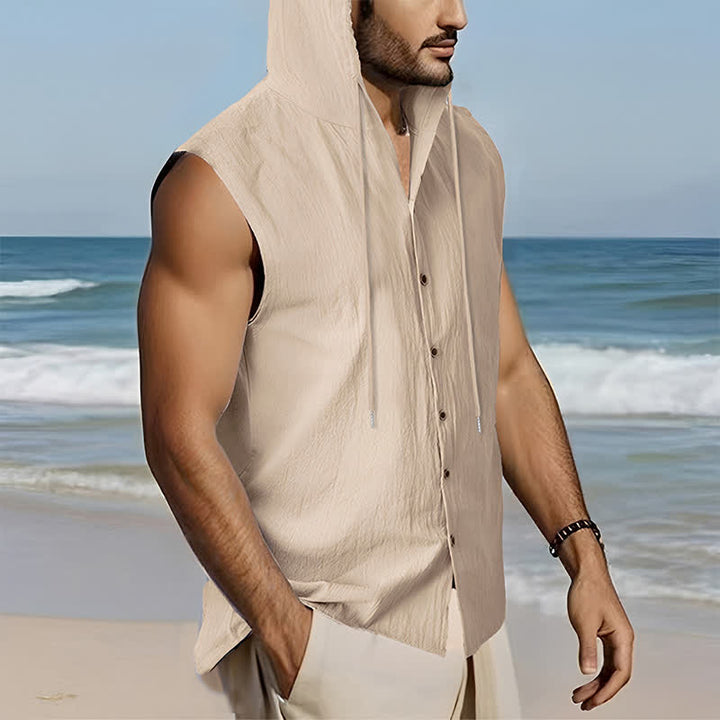 Buddha Stones Lässiges, minimalistisches Tanktop mit Knopfleiste und Kordelzug für Herren – ärmellos - image 4