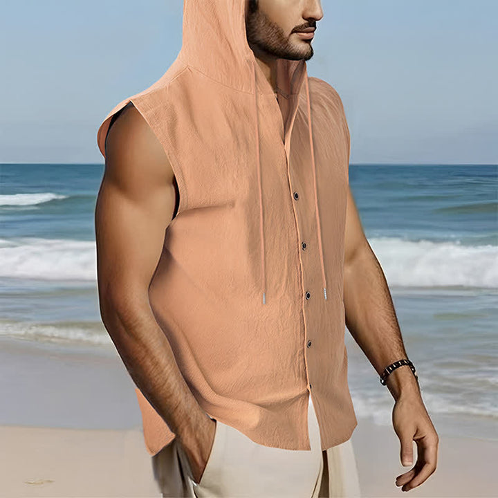 Buddha Stones Lässiges, minimalistisches Tanktop mit Knopfleiste und Kordelzug für Herren – ärmellos - image 18