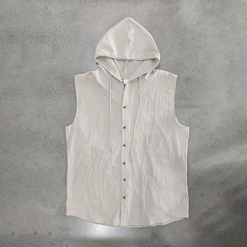 Buddha Stones Lässiges, minimalistisches Tanktop mit Knopfleiste und Kordelzug für Herren – ärmellos - image 22