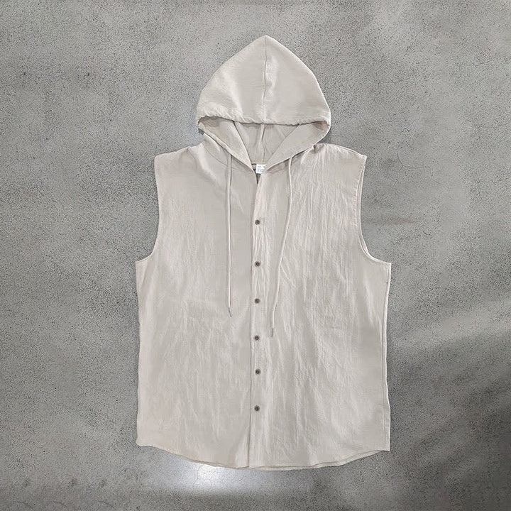 Buddha Stones Lässiges, minimalistisches Tanktop mit Knopfleiste und Kordelzug für Herren – ärmellos - image 22