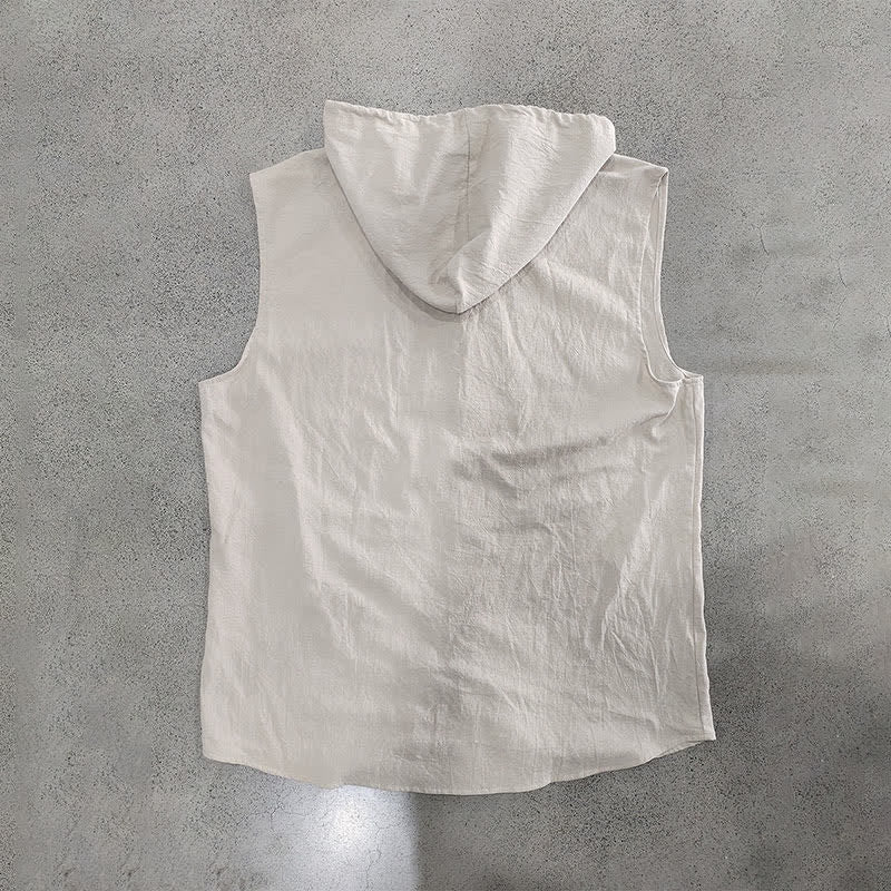 Buddha Stones Lässiges, minimalistisches Tanktop mit Knopfleiste und Kordelzug für Herren – ärmellos - image 23