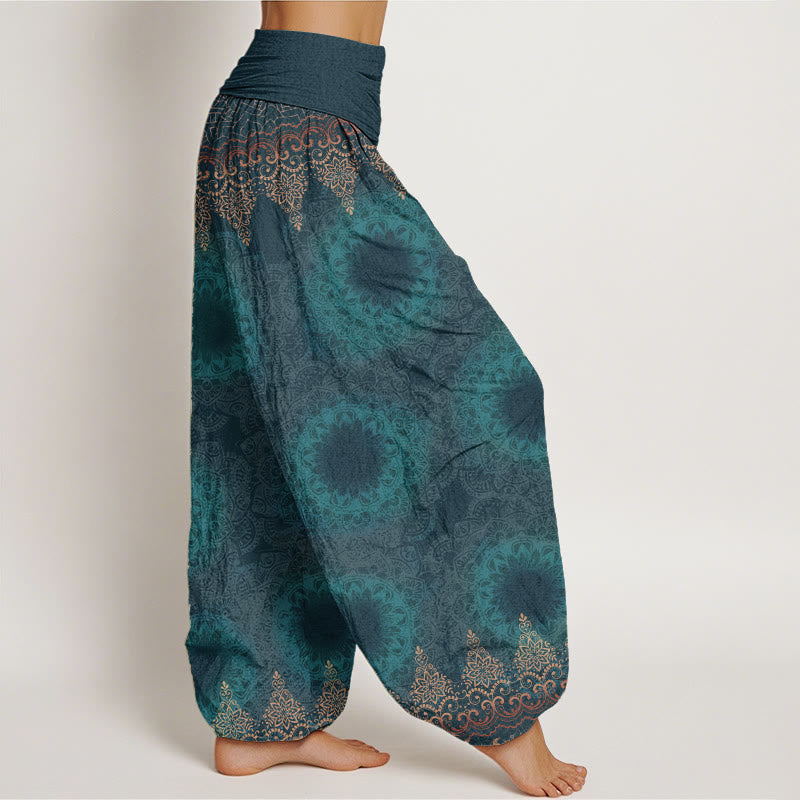 Buddha Stones Haremshose aus reiner Baumwolle mit dreieckigem Mandala-Muster für Damen, elastische Taille - image 1