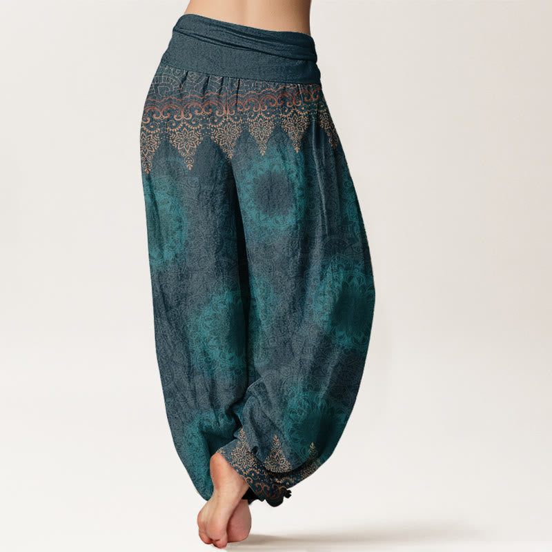 Buddha Stones Haremshose aus reiner Baumwolle mit dreieckigem Mandala-Muster für Damen, elastische Taille - image 2