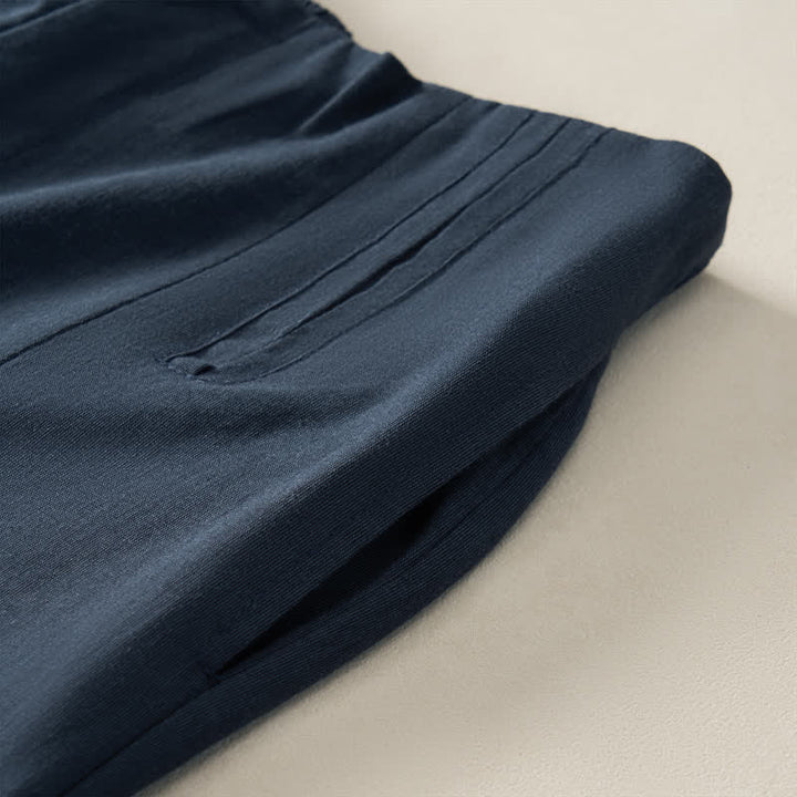 Buddha Stones Sommerliche, minimalistische und elegante, geknöpfte Damenhose mit Reißverschluss, geradem Bein und Taschen - image 5