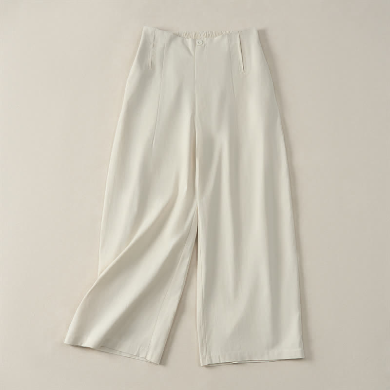 Buddha Stones Sommerliche, minimalistische und elegante, geknöpfte Damenhose mit Reißverschluss, geradem Bein und Taschen - Beige - US12, UK/AU16, EU44 (3XL) - image 17