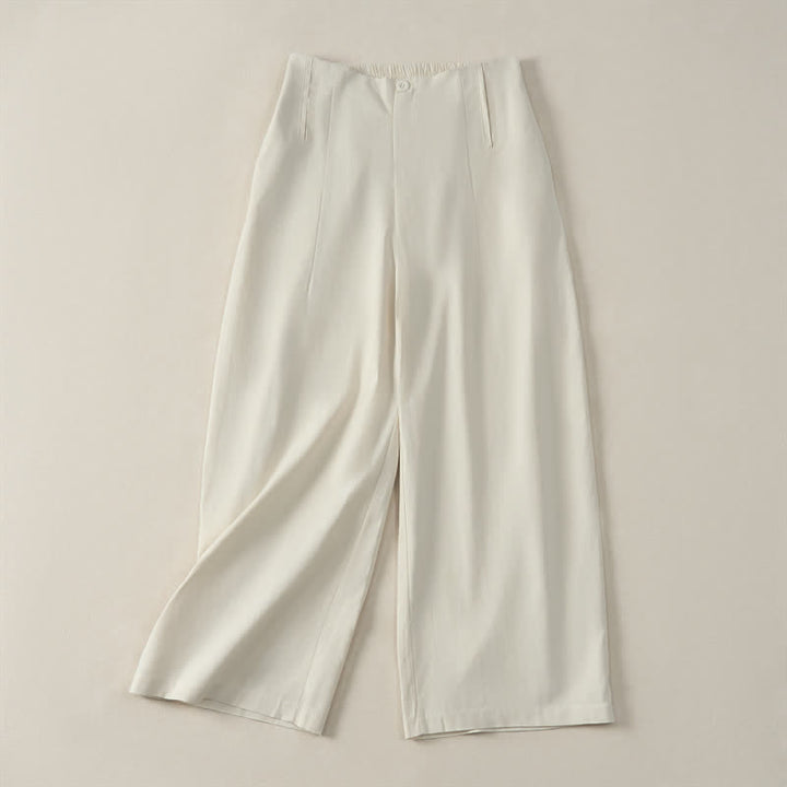 Buddha Stones Sommerliche, minimalistische und elegante, geknöpfte Damenhose mit Reißverschluss, geradem Bein und Taschen - Beige - US12, UK/AU16, EU44 (3XL) - image 17
