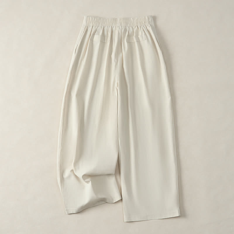 Buddha Stones Sommerliche, minimalistische und elegante, geknöpfte Damenhose mit Reißverschluss, geradem Bein und Taschen - image 18