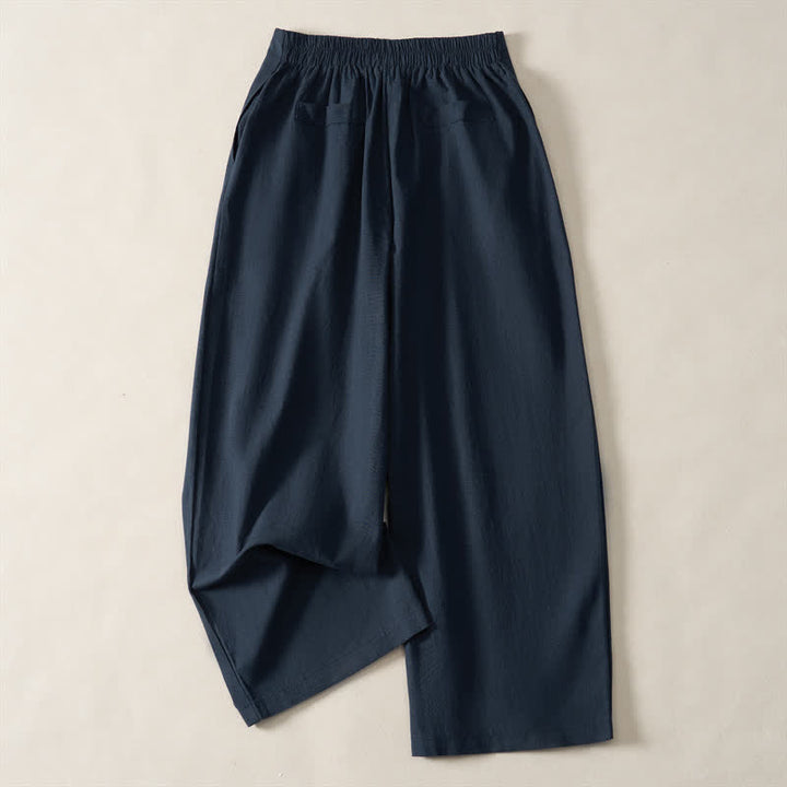 Buddha Stones Sommerliche, minimalistische und elegante, geknöpfte Damenhose mit Reißverschluss, geradem Bein und Taschen - image 1