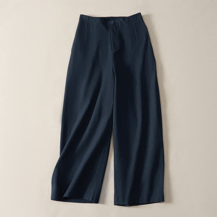Buddha Stones Sommerliche, minimalistische und elegante, geknöpfte Damenhose mit Reißverschluss, geradem Bein und Taschen - Mitternachtsblau - US12, UK/AU16, EU44 (3XL) - image 0