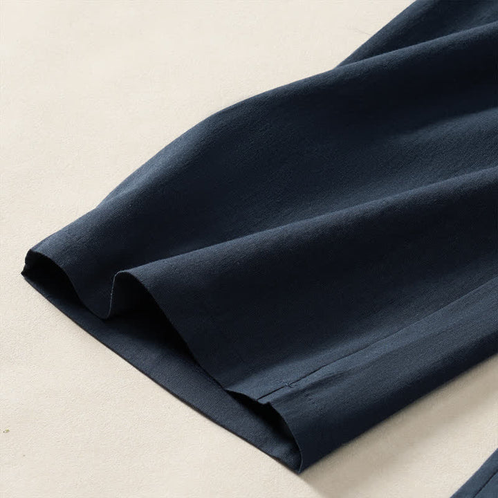 Buddha Stones Sommerliche, minimalistische und elegante, geknöpfte Damenhose mit Reißverschluss, geradem Bein und Taschen - image 7