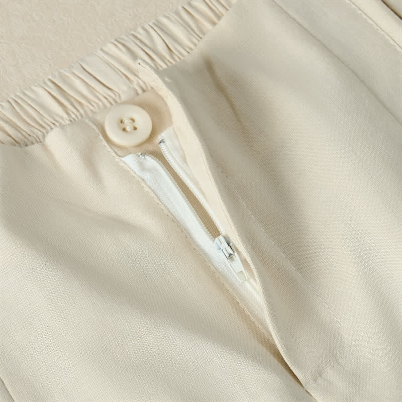 Buddha Stones Sommerliche, minimalistische und elegante, geknöpfte Damenhose mit Reißverschluss, geradem Bein und Taschen - image 19