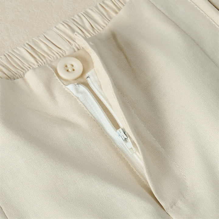 Buddha Stones Sommerliche, minimalistische und elegante, geknöpfte Damenhose mit Reißverschluss, geradem Bein und Taschen - image 19