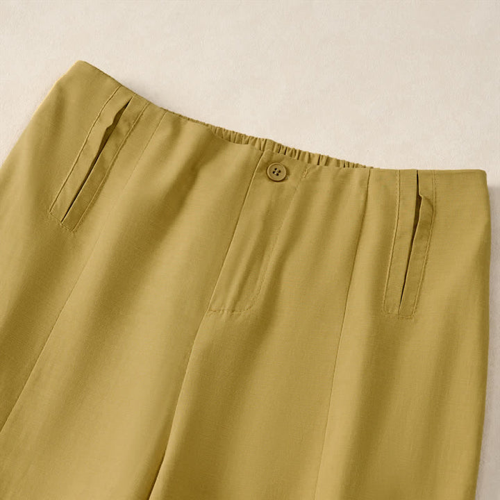 Buddha Stones Sommerliche, minimalistische und elegante, geknöpfte Damenhose mit Reißverschluss, geradem Bein und Taschen - image 12