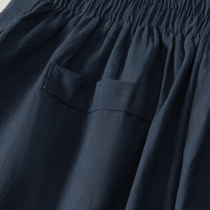 Buddha Stones Sommerliche, minimalistische und elegante, geknöpfte Damenhose mit Reißverschluss, geradem Bein und Taschen - image 4