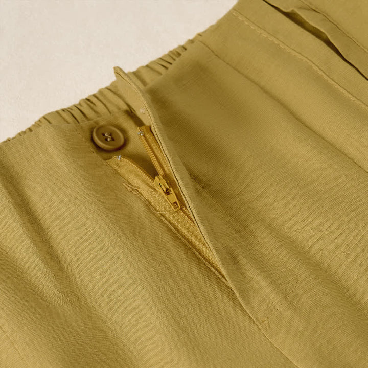 Buddha Stones Sommerliche, minimalistische und elegante, geknöpfte Damenhose mit Reißverschluss, geradem Bein und Taschen - image 11