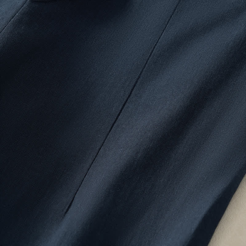 Buddha Stones Sommerliche, minimalistische und elegante, geknöpfte Damenhose mit Reißverschluss, geradem Bein und Taschen - image 6