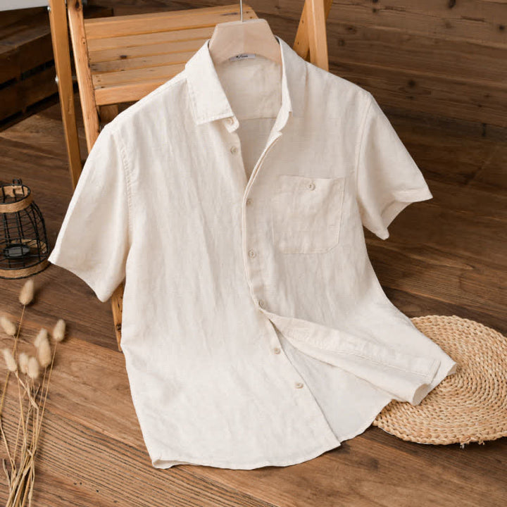 Buddha Stones Lässige, minimalistische Kurzarmhemden für Herren mit aufgesetzter Tasche – einfarbig – für den Sommer - Leinen - US/UK/AU42, EU52 (3XL) - image 11