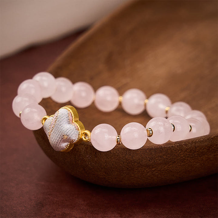 Buddha Stones Rosenquarz-Liedbrokat-Vierblattklee-Segens-Handgefertigtes Charm-Armband - image 2