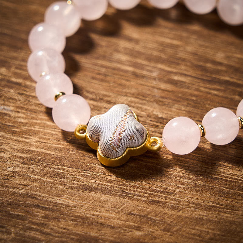 Buddha Stones Rosenquarz-Liedbrokat-Vierblattklee-Segens-Handgefertigtes Charm-Armband - image 3