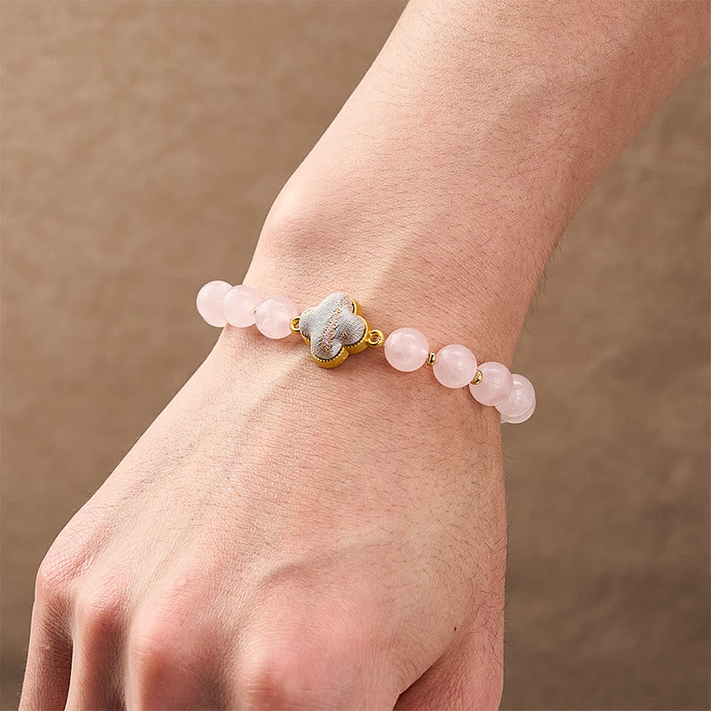 Buddha Stones Rosenquarz-Liedbrokat-Vierblattklee-Segens-Handgefertigtes Charm-Armband - image 4
